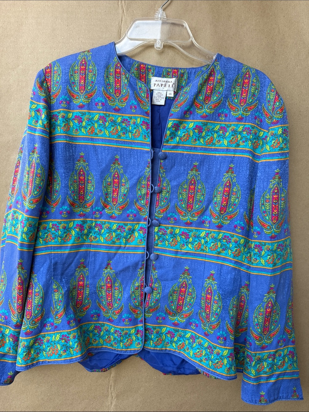 Adrianna Papell Bright Blue Paisley-Print Button Front Top